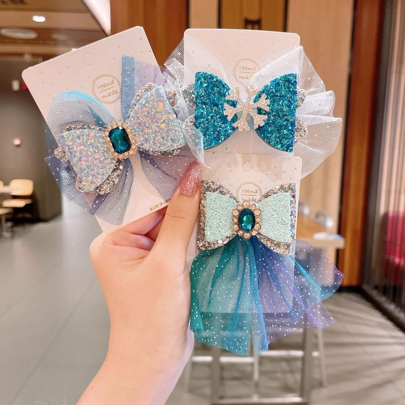 

Hair Accessories 2021 Christmas Snowflake Crystal Clips For Women Winter Ties Girls Hairpins Blue Scrunchies, Long streamer