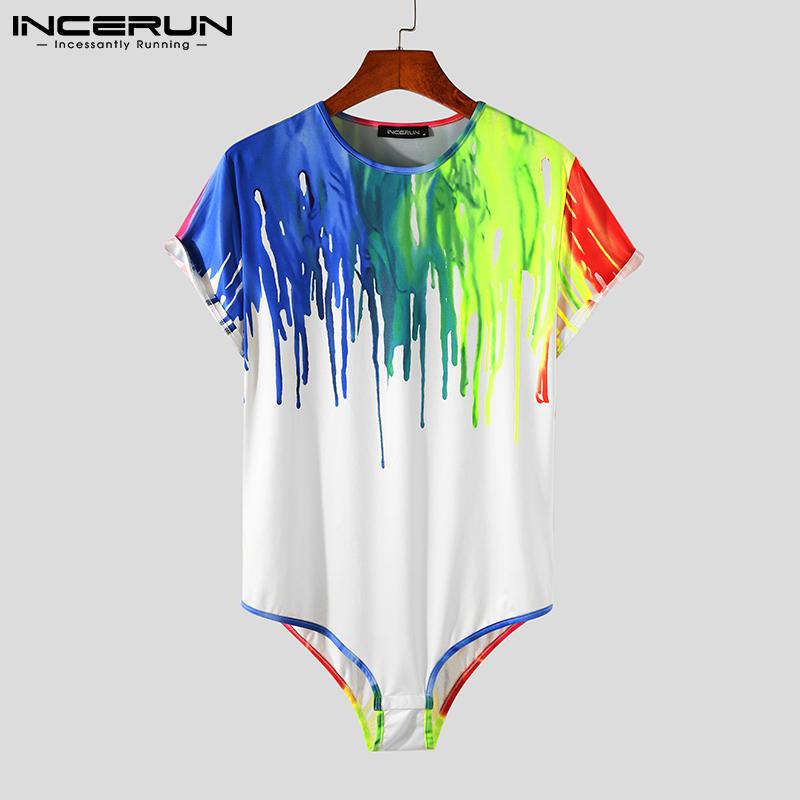 

Men's T-Shirts Men Bodysuit T Shirts Printed 2021 O Neck Short Sleeve Casual Sexy Bodysuits Streetwear Rompers Cozy Clothing S-5XL INCERUN, White;black