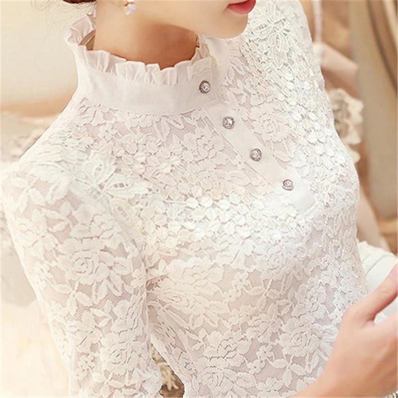 

Women's Blouses & Shirts 2022 Autumn Women Long Sleeve Fashion Lace Floral Patchwork Chiffon Blouse Casual Slim Tops Blusas ZY1651, White