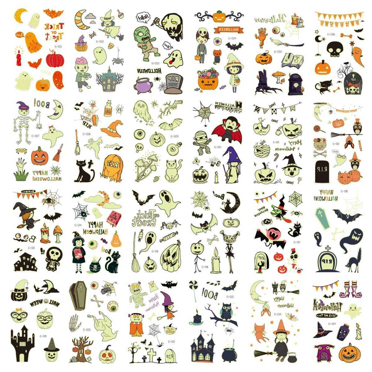 

24pcs Night Light Stickers Luminous Ghost Pumpkin Skull Witch Glow Temporary Tattoo Sticker for Halloween Party