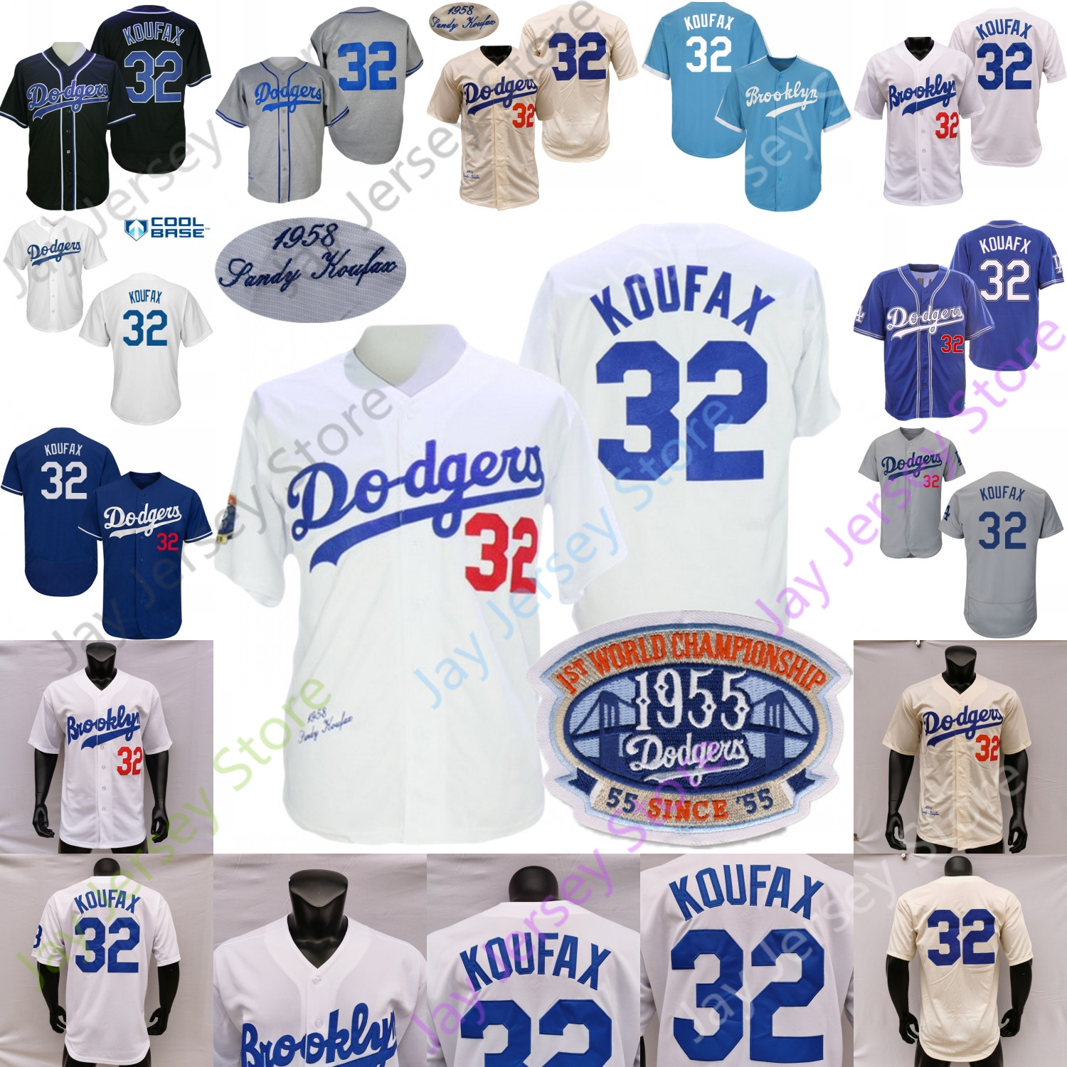 

Sandy Koufax Jersye Hall Of Fame 1955 1st WS Patch 1958 White Cream 1981 1963 Grey Blue Black Fashion Fans Player Brooklyn Baby Blue Size S-3XL