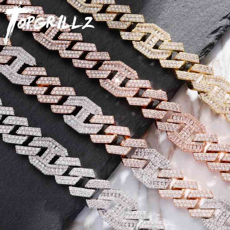 

TOPGRILLZ 14mm Heavy Miami Baguette Zircon Iced Out Cuban Link Necklace AAA CZ Prong Setting Necklaces Hip Hop Jewelry 16''-30'' X0509