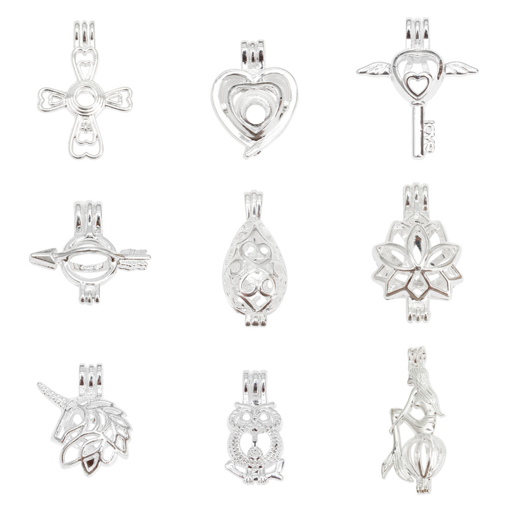 

10PCS/Lot Mixed Pearl Cage Charms Color Pendants Aromatherapy Mermaid Essential Oil Diffuser Necklace Locket For DIY Jewelry
