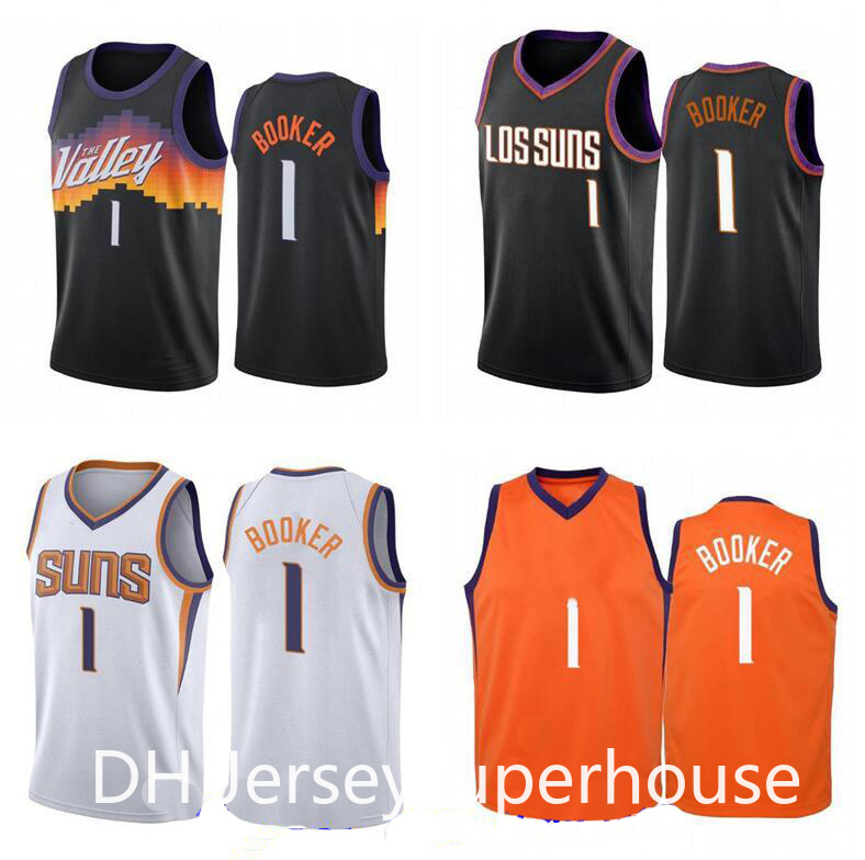 

Men basketball PhoenixCity Team 1 Devon Booker Orange, white and black 2020-21 City sleeveless Jersey, Black;red
