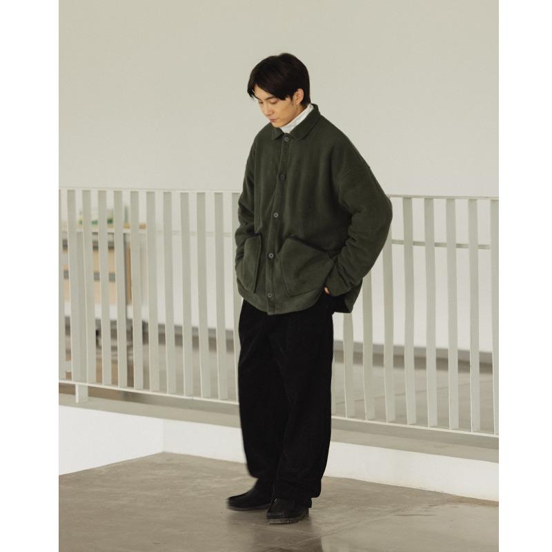 

Men's Jackets 2021 Autumn And Winter Jacket Japanese Retro Solid Color Double-layer Thickened Polar Fleece Lapel Men, Black;brown