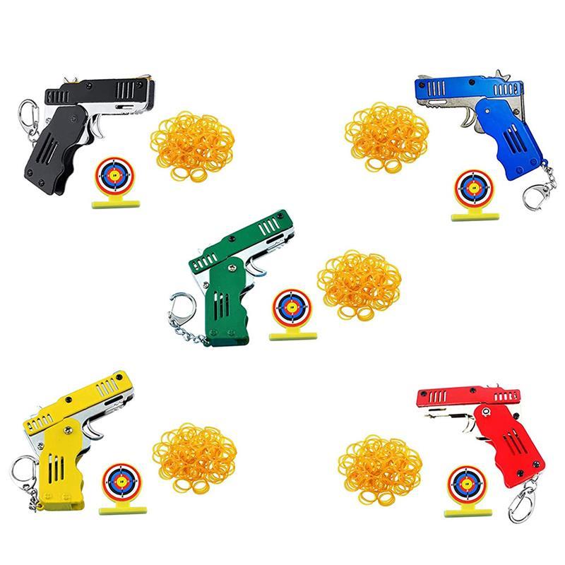

Keychains Mini Folding Rubber Band Toy Launcher Keychain Foldable Handmade For Adults Kids