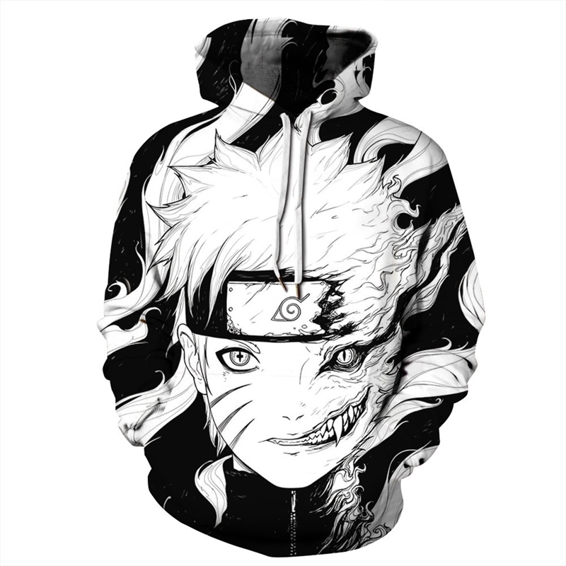 

Straight printed sweater anime Naruto hooded 3D Hoodie, Black