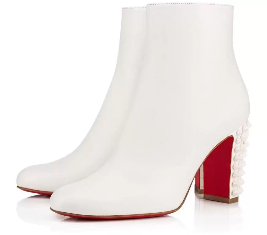 

Winter Elegant Brand Suzi Folk Ankle Boots Lady Red Bottoms Boot Women Spikes Chunky Heels Fashion Booties White Black Grey With Box