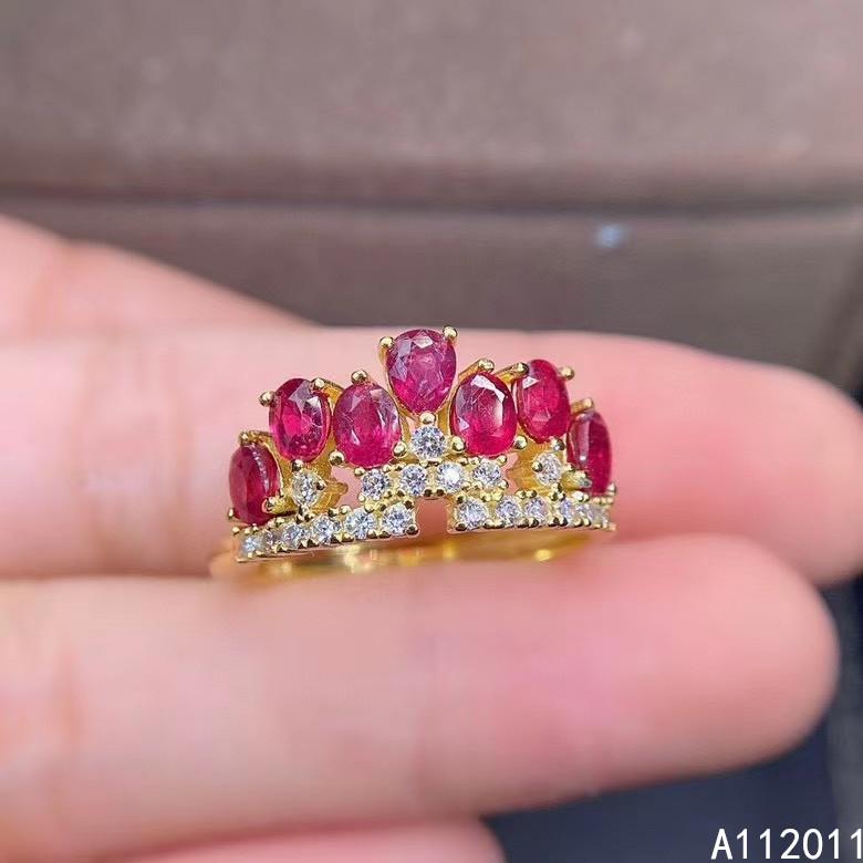 

Fine Jewelry 925 Sterling Silver Inlaid Natural Ruby Classic Female Adjustable Ring Support Test Cluster Rings