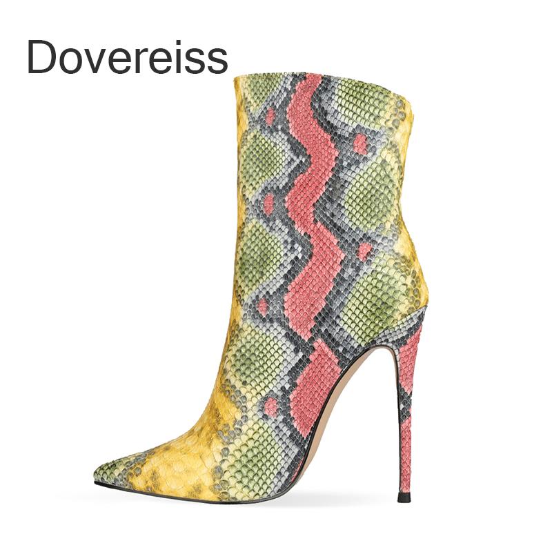 

Boots Winter Woman Fashion Sexy Consice Shoes Pointed Toe Snakeskin Stilettos Heels Elegant Ankle Big Size 44 45, Black