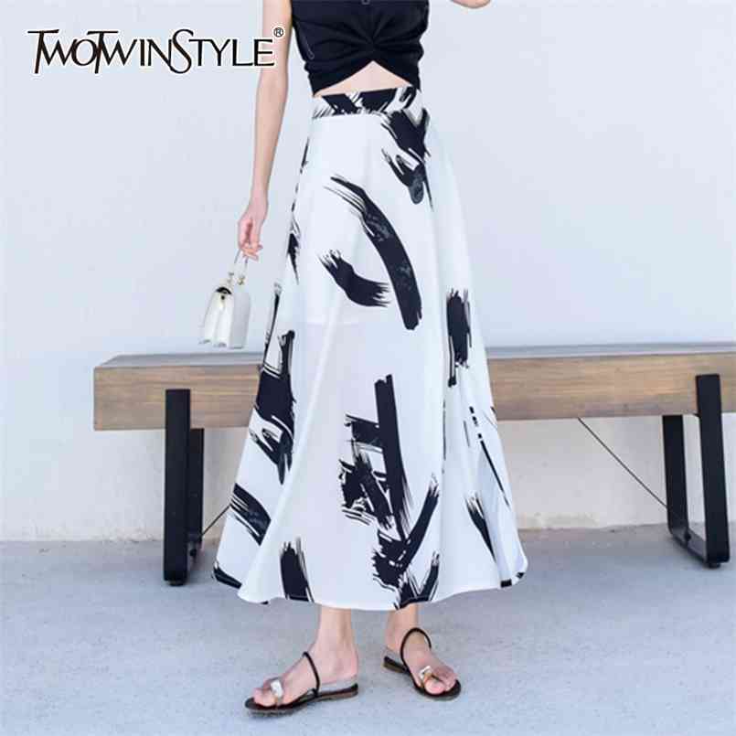 

Hit Color Maxi Skirt For Female High Waist Print Vintage Casual Skirts Women Spring Clothing Fashion 210521, As picture