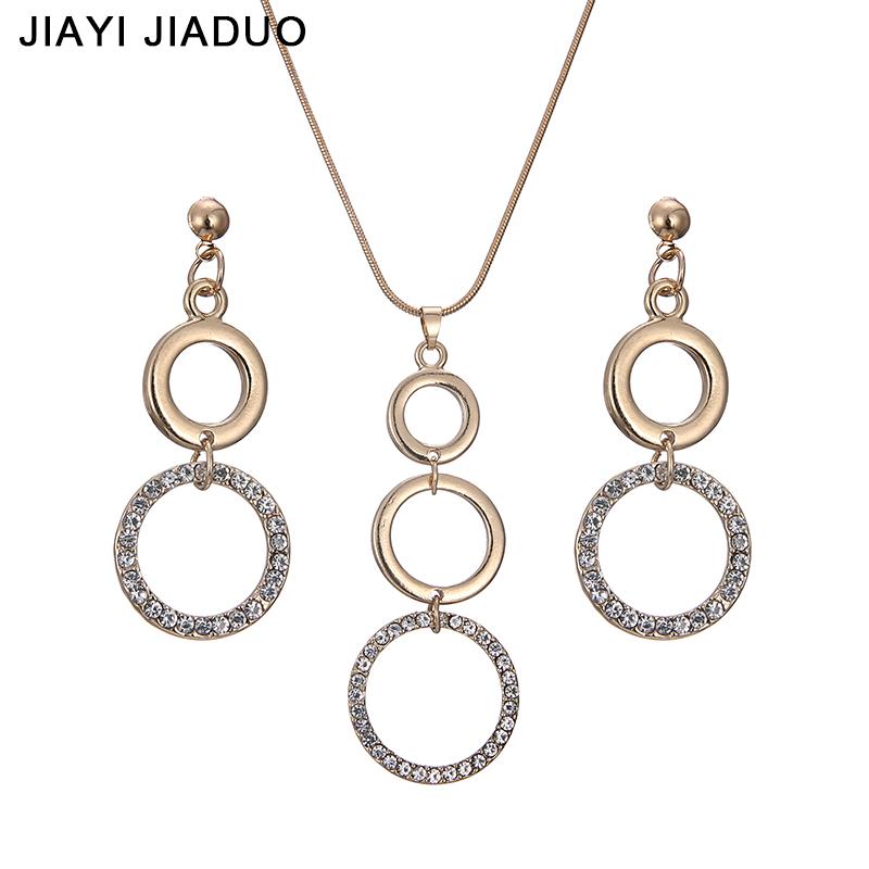 

Earrings & Necklace Jiayijiaduo Wedding Women Jewelry Gold-Color Round Sets Rhinestone Pendant For Party Costume Accessories, Silver