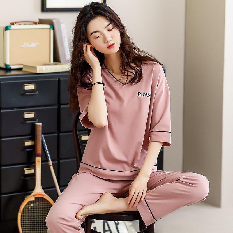 Sleeve Short Trousers Cotton Pajamas Lovely Girl Can Wear Home Clothes Loose Thin Style in Spring and Summer-image-702722094