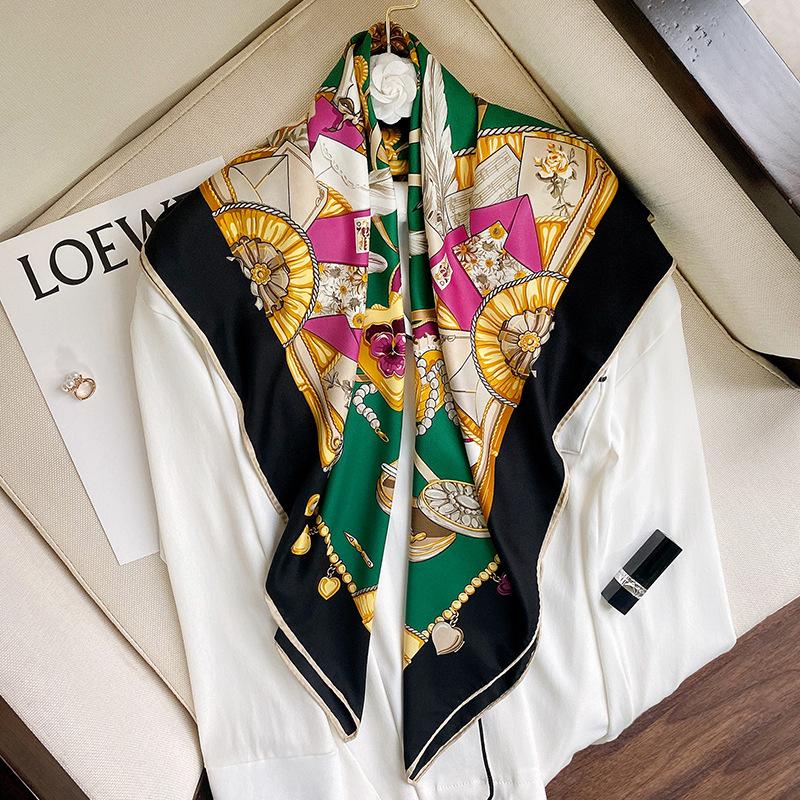 

Scarves Women Handkerchief Rings Printing Decoration 90 Big Square Scarf Twill Sunscreen Shawl Silk