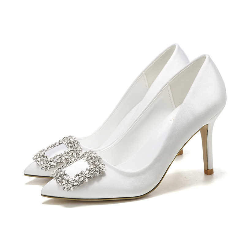

Korean Style Pointed High Heel White Wedding Shoes Bridal Small Size 33-43 Sizes Dress Party 210721, White 9cm