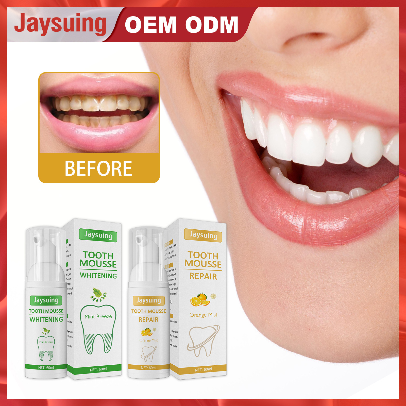 

Free freight Jaysuing OEM ODM Mousse toothpaste for repairing enamel, fixing teeth, protecting teeth, removing yellowing and stains, oral cleaning