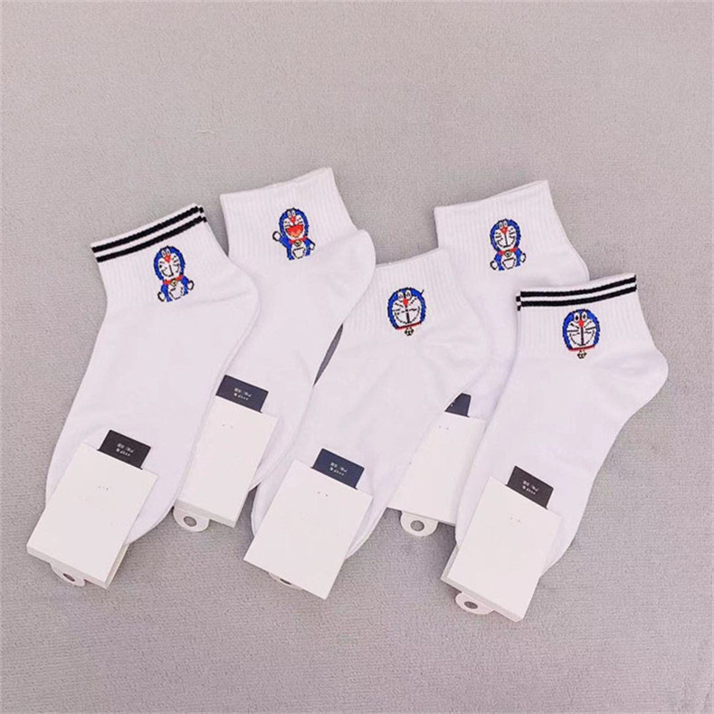 

Cute Cartoon Socks Solid Color Ankle Sock Letter Pattern Hosierys Ladies Cotton Hosiery with Box, As pic