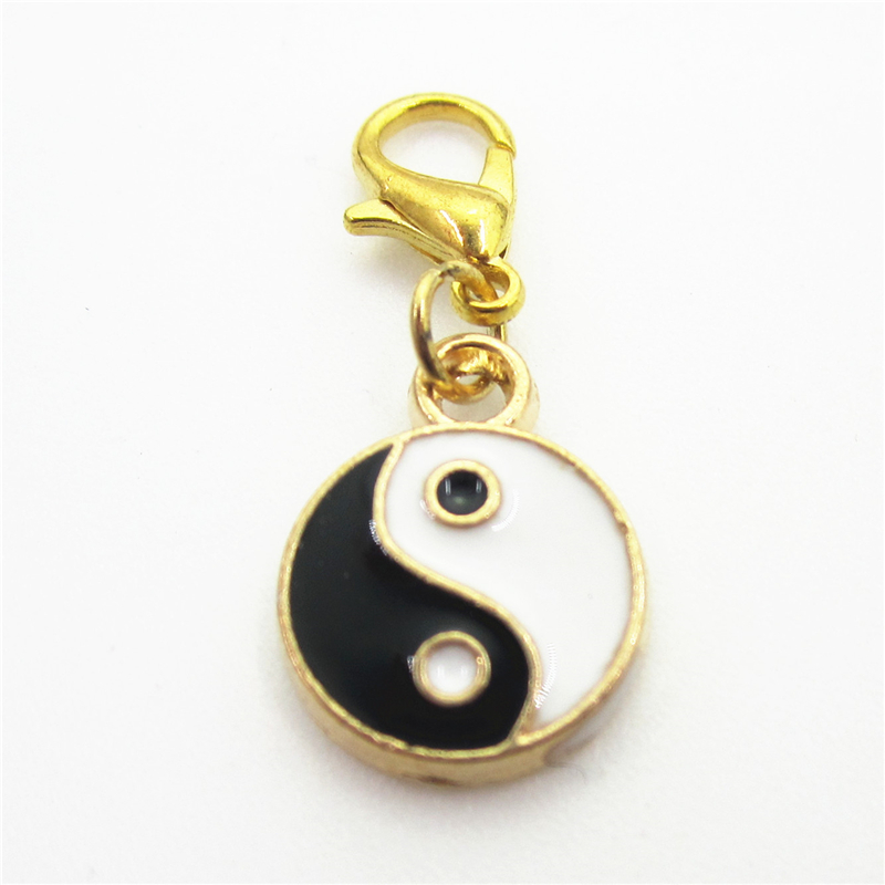 

50pcs/lot Gold YING YANG Charm Hanging Dangle Lobster Clasp Floating Charms DIY Bracele&bangles Jewelry Accessory