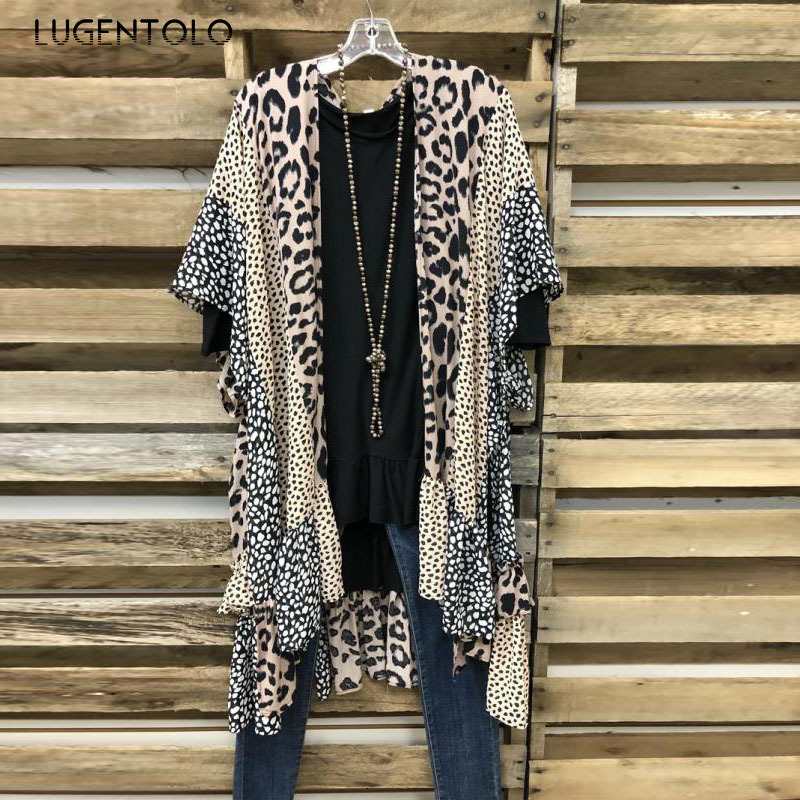 

Women' Jackets Lugentolo Autumn Shirt Stitching Printed Short-Sleeved Middle Long Blouse Loose Tops Female Casual Shirts 5XL WP8Q, 1# shoe box