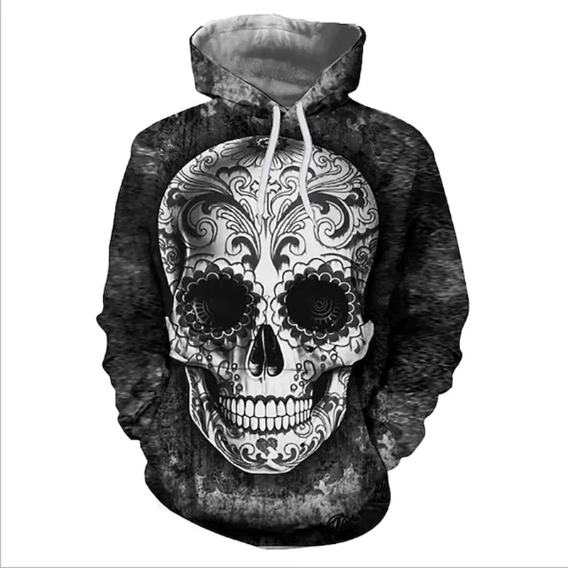 

Halloween Color stitching skull pattern men's 3D printed hoodie visual impact party top punk goth round neck high quality sweatshirt hoodie, Black