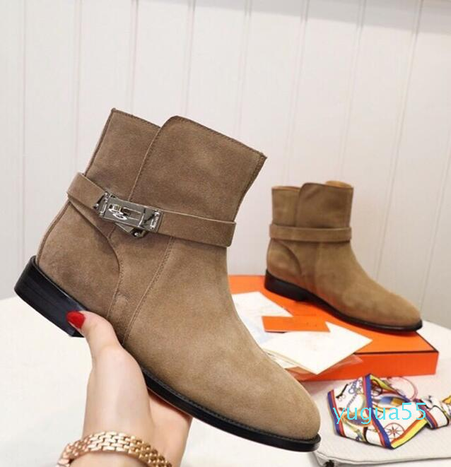 

Winter Famous Lady Kelly Ankle Boots Knight Booty Flats Round Toe Buckles Women Martin Booties Elegant Fashion Boot PartyWedding