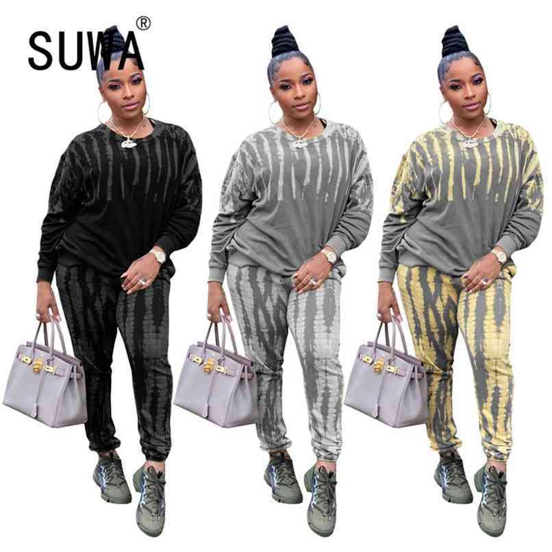 

Fall Winter Fashion Tracksuit Women 2 Piece Matching Sets Long Sleeve Pullover Top And Baggy Pants Sweat Suit Wholesale Product 210525, Black