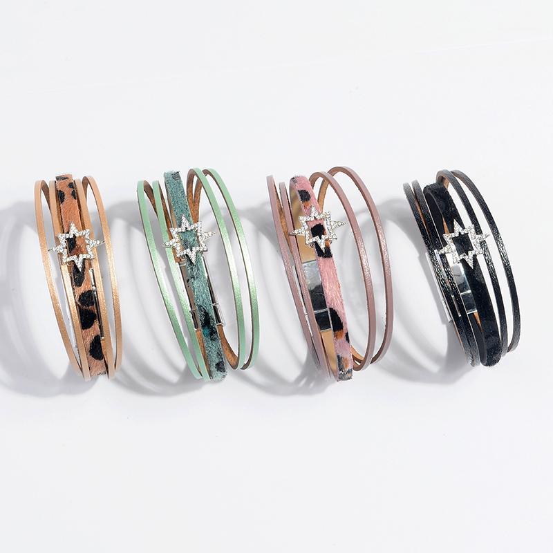 

Artilady Magnet Leather Bracelet Bangle Boho Wrap With Crystal Jewelry Gift For Women Men Drop