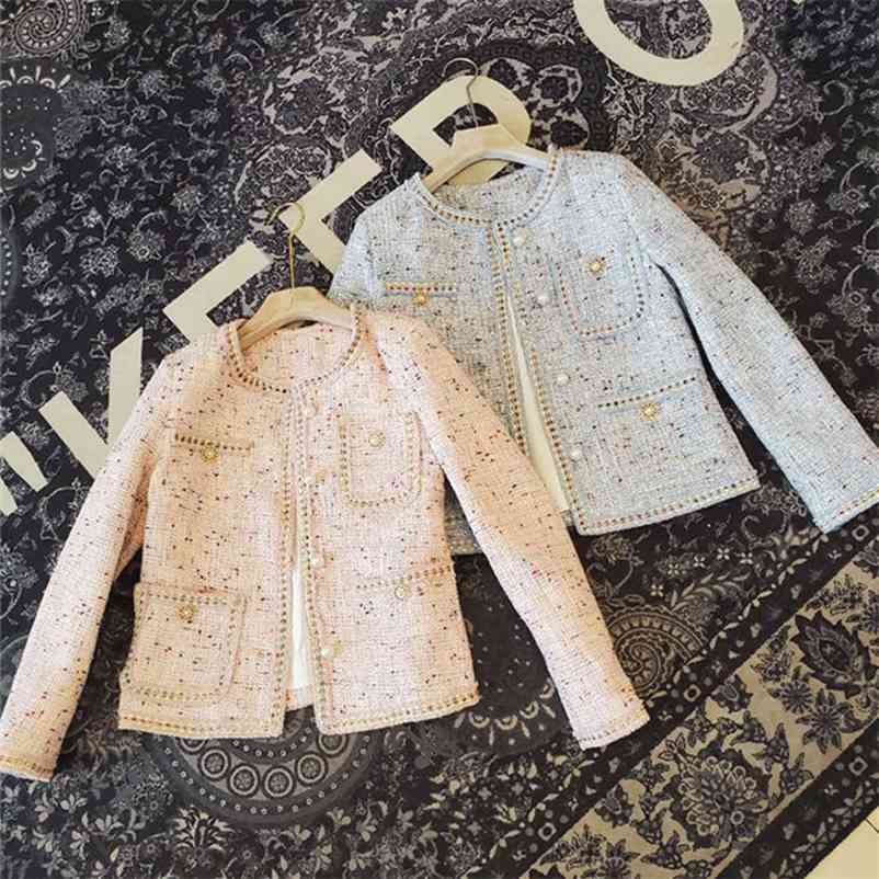 

Luxury Design Autumn Winter Fashion Women' Long Sleeves Single-breasted Woolen Tweed Jacket Female Coat Jackets A4356 210519, Blue