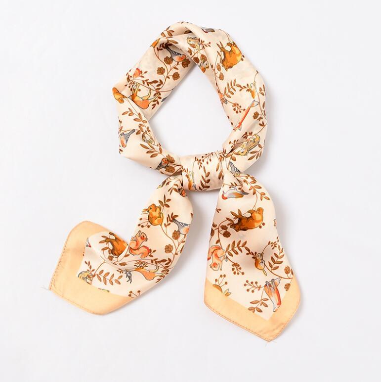 

Scarves Yishine 2021 Women Multifunction Polyester Silk Scarf Squirrel Animals Satin Small Square Wraps Neckwear