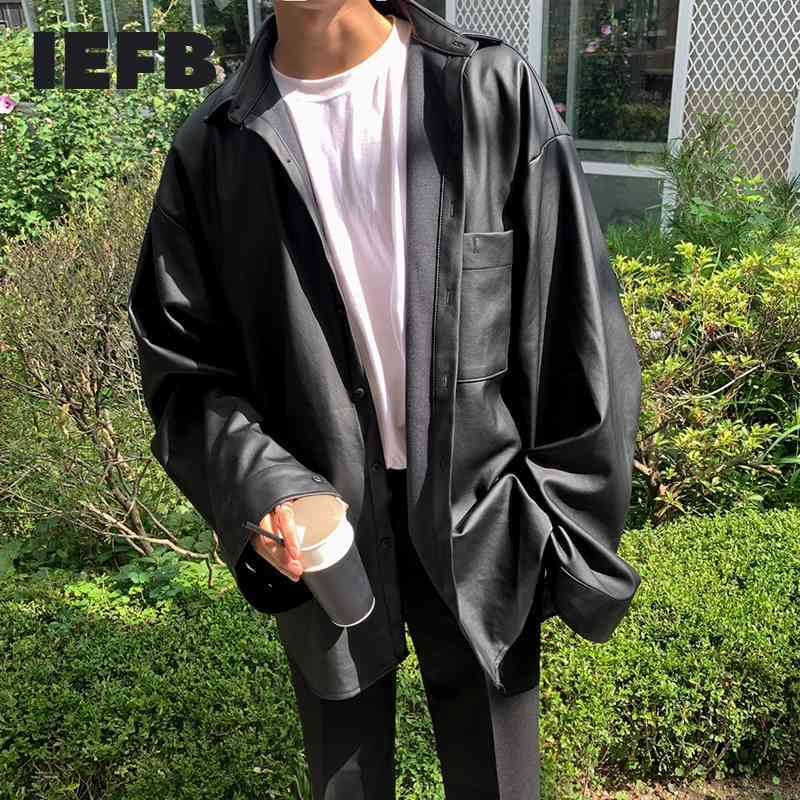 

IEFB /men's clothing Korean black soft PU leather clothes handsome oversize jacket male autumn single breasted 9Y3907 210524