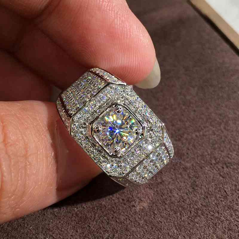 

18K Ring for Fine Jewelry Engagement Invisible Setting 18 K White Gold Men Wedding Bands Rings Bizuteria