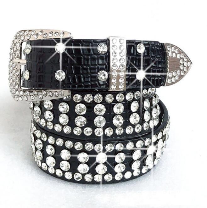 

High Quality Luxury Strap Men Women Rhinestones Belt Western Cowgirl Cowboy Bling Pin Buckle Belts Y1025, Black;brown
