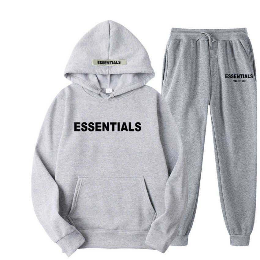 

Fear of God double line essentials new set chest hot stamping men's and women's Hooded Sweater fog, Black