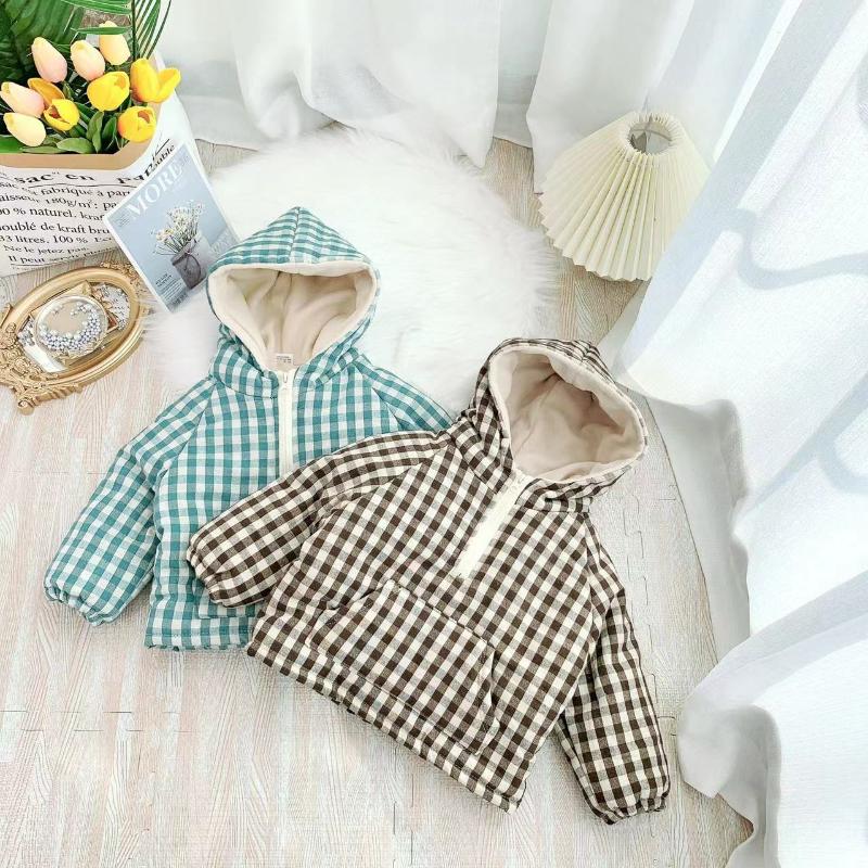 

Jackets Fall Winter Kids Girls Boys' Clothes Baby Plaid Hooded Jacket For 1-6 Years Birthday Clothing Outfit Casual Coats, Blue;gray