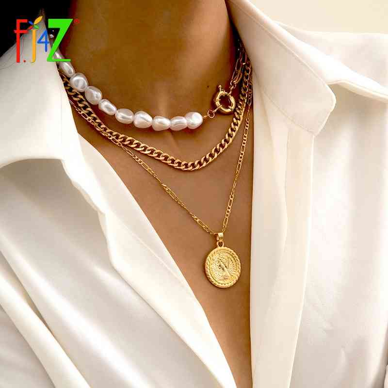 

Pendant necklaces F.J4Z Trend Chain 2021 Punk Fashion Curb Chains Simulated Pearl Women Vintage Dame Summer Beach Jewelry Gifts J0722