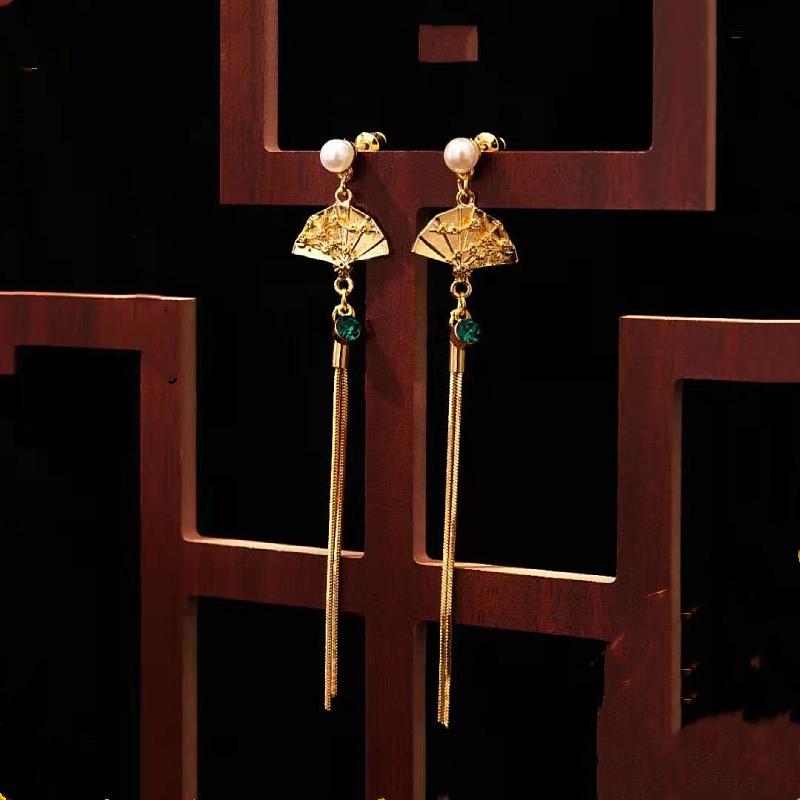 

Dangle & Chandelier Vintage Fashion Women Jewelry Chinese Style Traditional Holiday Earring Contracted Geometric Fans Pendant Long Earrings