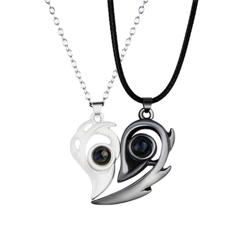 

Chains J60E 1 Pair Personality Magnetic Couple Heart Shape 100 Languages I Love You Projection Pendant Necklace Jewelry Lover Gift