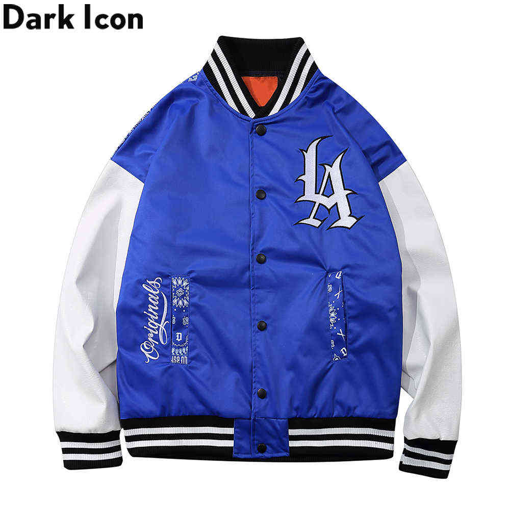

Letters Embroidery Baseball Jacket Men Streetwear Bandana Patchwork Men's Jacket Outwear Clothing 210603, Black
