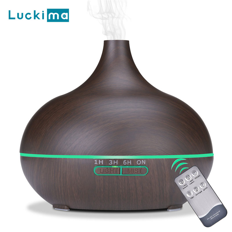 

550ml Aromatherapy Essential Oil Diffuser with Remote Control Wood Grain Ultrasonic Air Humidifier Cool Mister 7 Color LED Light