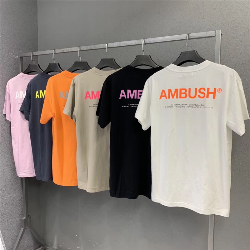 

AMBUSH T shirt pink blue Orange brown Black white Men Women 11 high Quality Summer Style AMBUSH Top tees