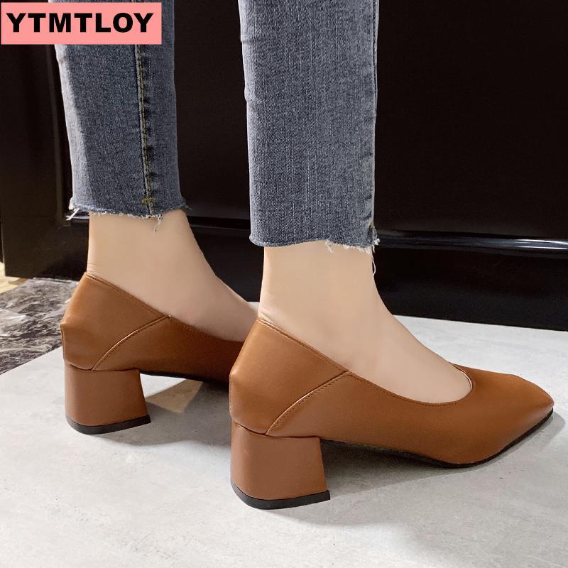 

Dress Shoes 2021 Ladies Shallow Mouth With Thick Heel Women's Square Toe High Heels Work Pump Comfortable Sandals, Black