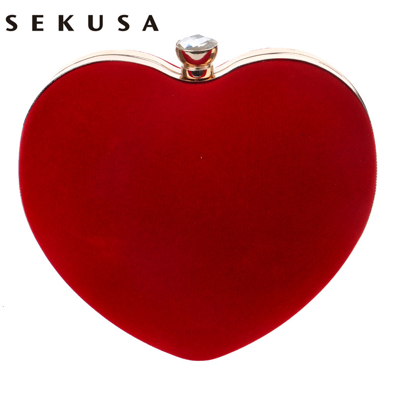 

Sekusa Veet Acrylic Diamonds Heart Shaped Red/black Bags Mini Purse Clutch with Chain Shoulder Evening Bag for Wedding