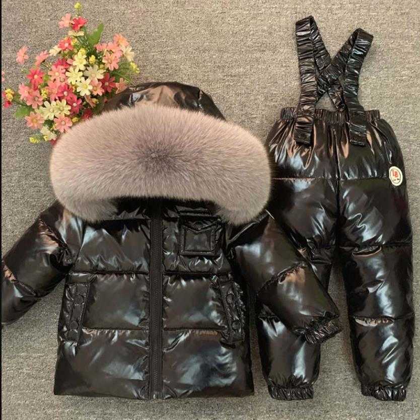 

-30 Russian Winter Down Suit Warm Children Winter Suits Boys Girl Duck Down Jackets overalls 2 Pcs Set Kids Snow Wear ws1875 Q0826, Navy 1