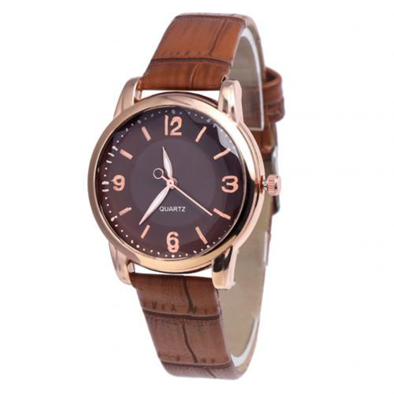 Women Round Dial Bamboo Grain Faux Leather Strap Analog Quartz Watch Arabic Numbers Watch Bracelet Casual w04-image-768997636