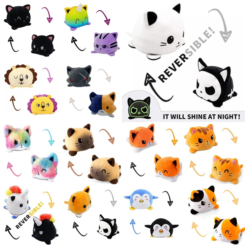 

Reversible Cute Cat Unicorn Plush Doll Stuffed Turtle Toy Angry Flip Happy Double-Sided Multi Color Animal Festive Supplies Party Favor Birthday Girl Children Gifts