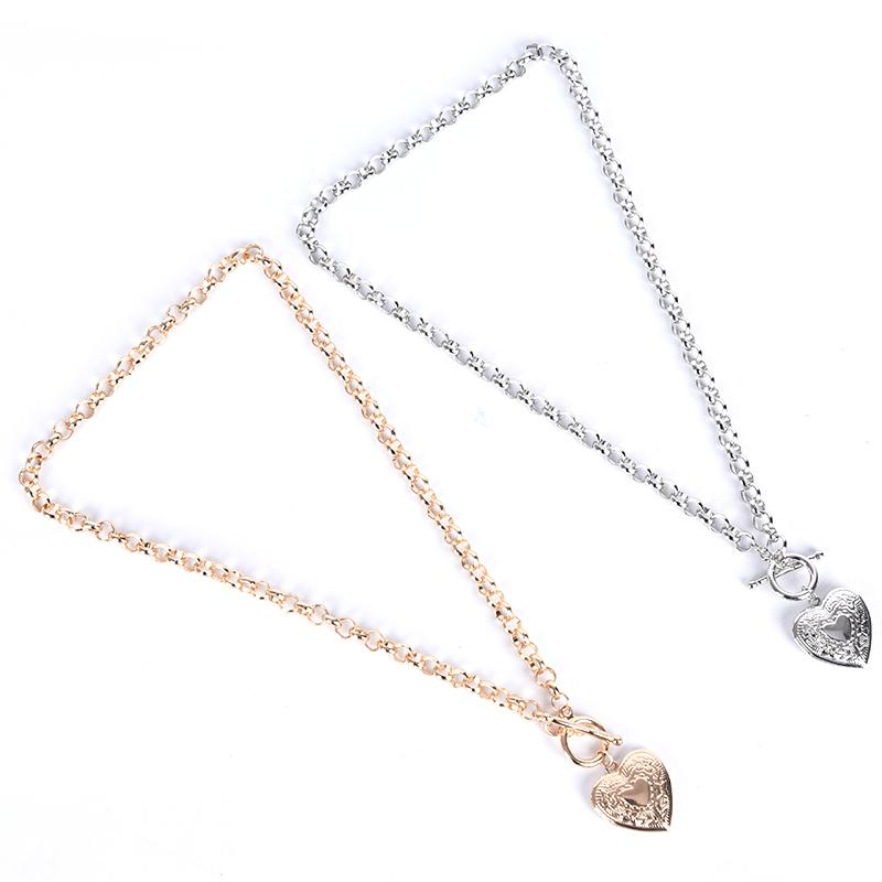 

Pendant Necklaces 1pc Fashion Jewelry Heart Shaped Picture Frame Locket Big Thick Chain Short Necklace Gift