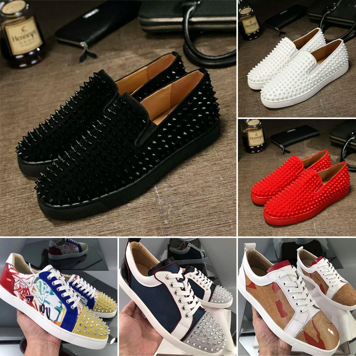 

2021 Luxurys Designers Men Shoes Low Cut Spiked Women Sneakers Red Bottoms Casual Shoe Suede Silver Diamond Top Quality Platform Outdoor Dun, Black