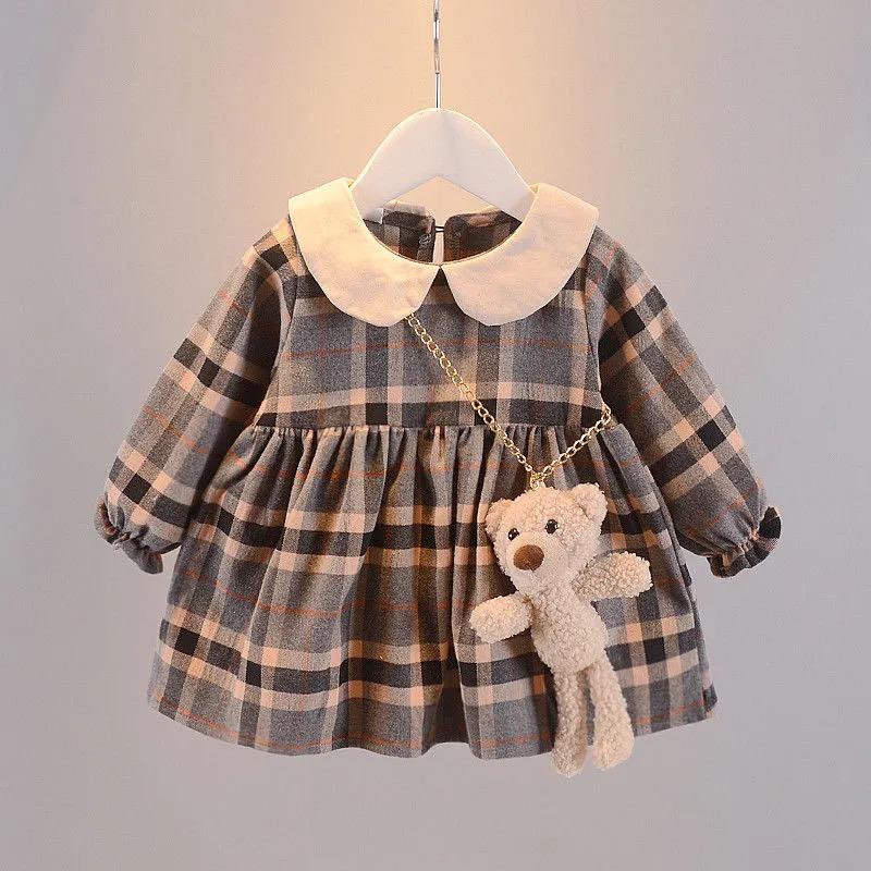 

Girl's Dresses Fall Born Baby Girl Dress Clothes Toddler Girls Princess Plaid Birthday For Infant Winter, Gray