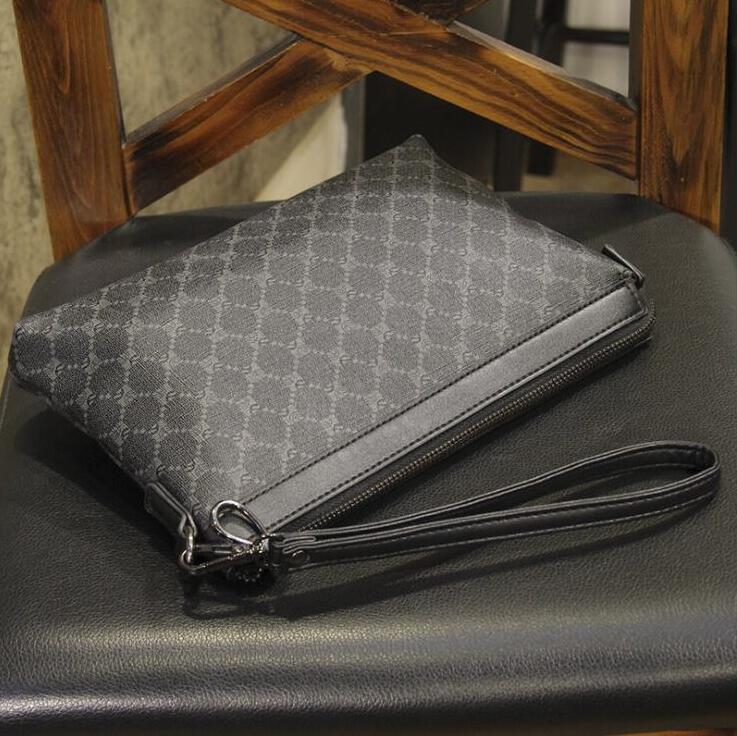 

mens leather shoulder bags simple multifunctional business printing envelope bag street personality polka dot men wrist purses large plaid storage wallet, Black1-730(boutique box)