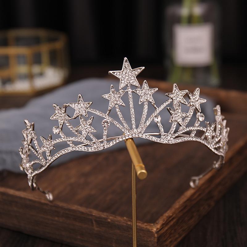 

Hair Clips & Barrettes Bridal Stars Crown Headwear Luxury Rhinestones Inlaid Headband For Female Wedding Birthday Accessories LL@17, Golden;silver